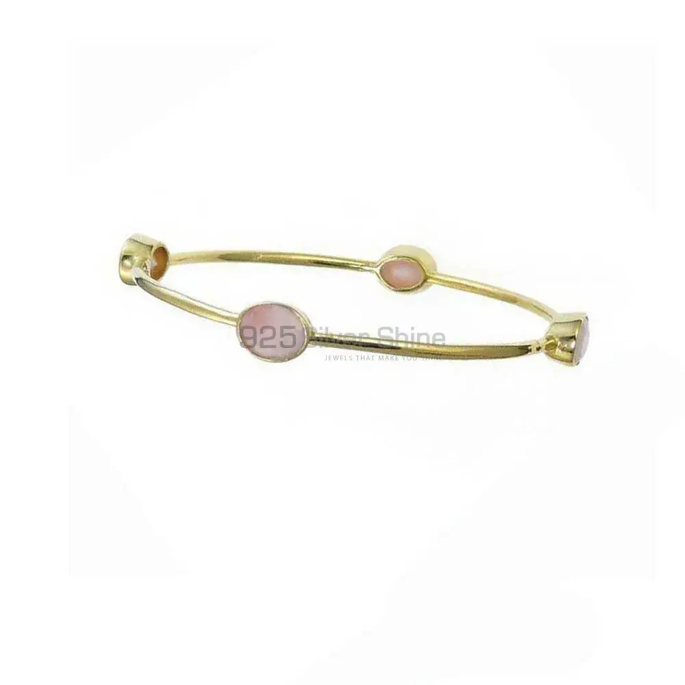 Rose Quartz Gemstone Bangles In 925 Sterling Silver Gold Vermeil 925SSB113