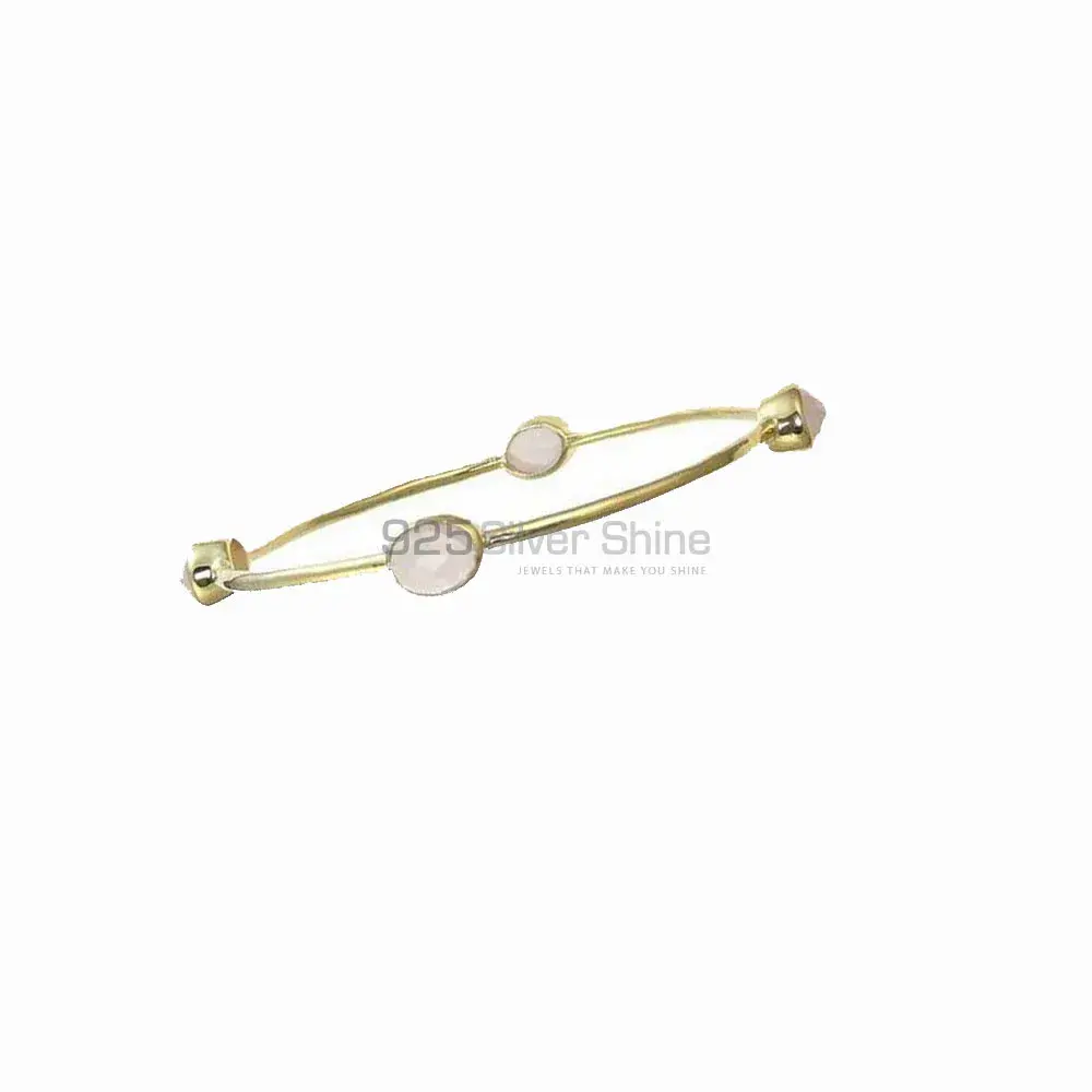 Rose Quartz Gemstone Bangles In Solid 925 Silver Gold Plated 925SSB117