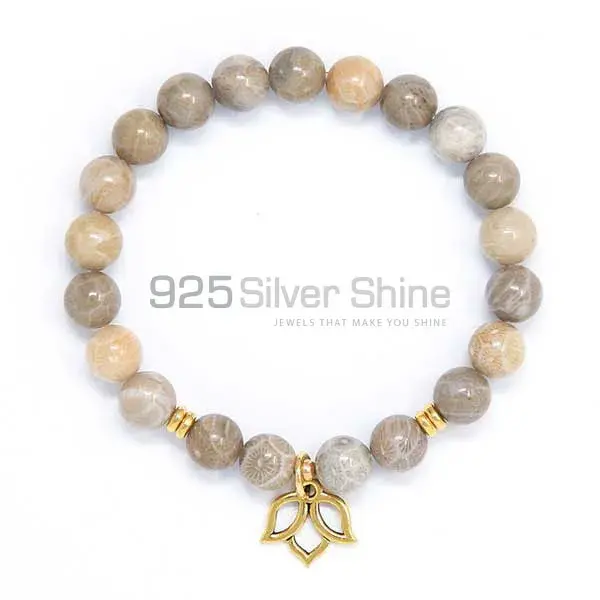Semi Precious Fossil Coral Gemstone Beads Bracelets 925BB160