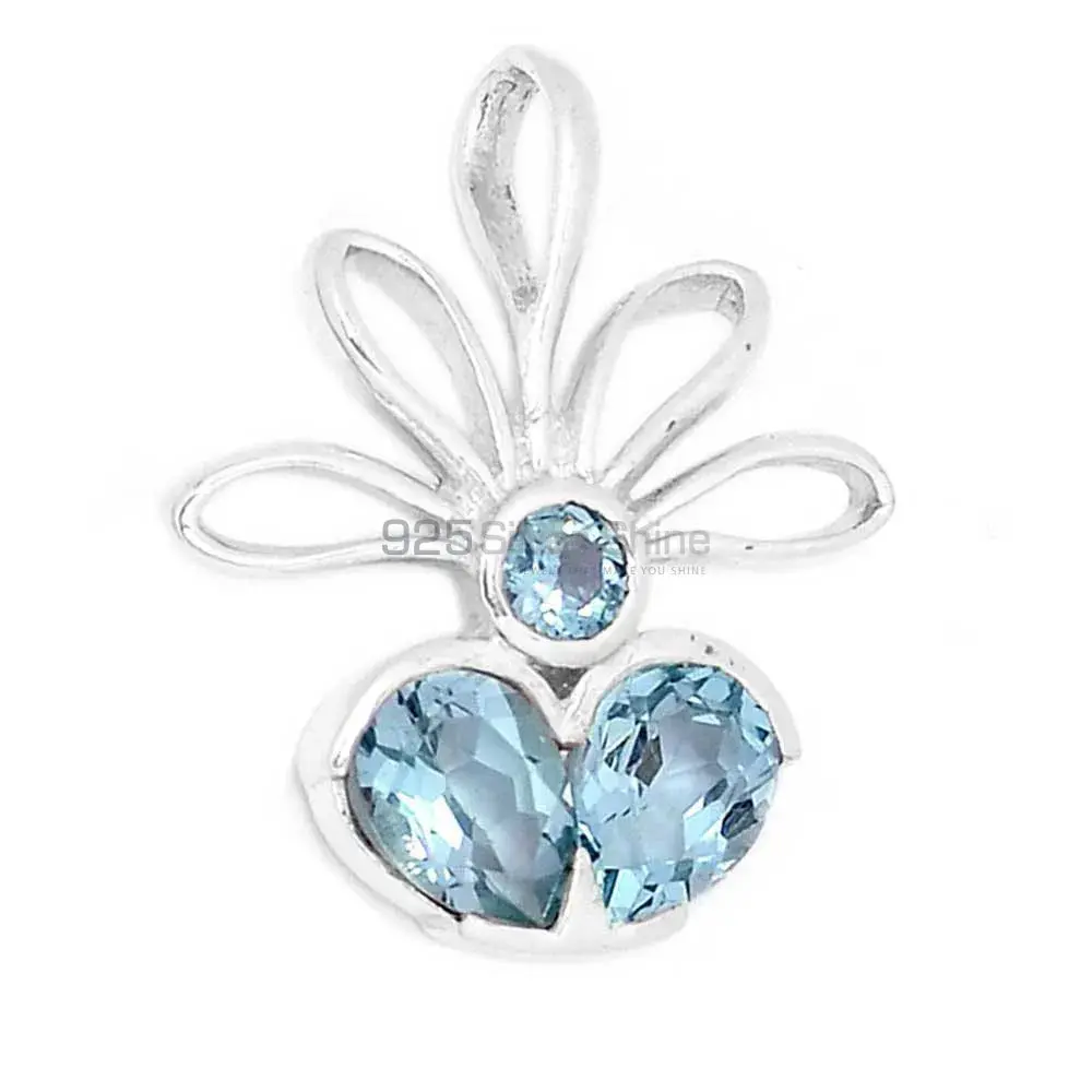 Solid Sterling Silver Handmade Pendants In Blue Topaz Gemstone Jewelry 925SP270-1_2