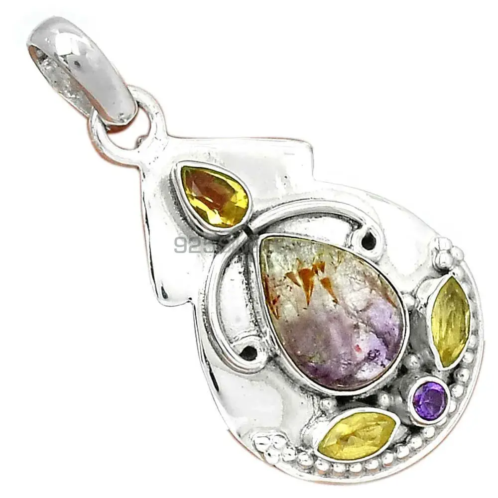 Solid Sterling Silver Handmade Pendants In Multi Gemstone Jewelry 925SP21-3_0