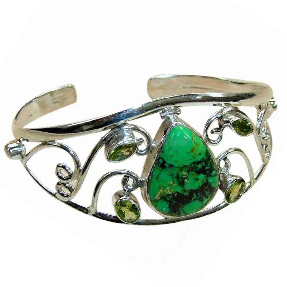 Turquoise & Peridot Gemstone Cuff Bangles In Solid 925 Silver 925SSB119